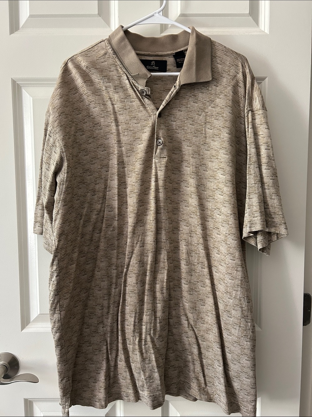 Gary Player Men's Textured Short-Sleeve Polo in Beige Heather XLT